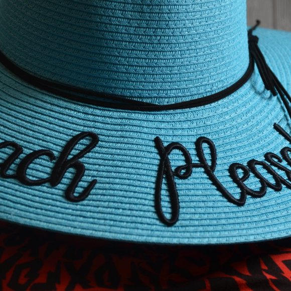 NEW - BEACH PLEASE Sunhat sun Hat BLUE / BLACK - Picture 2 of 6